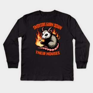 Smokers Burn Down Their Houses Smoking Opossum Kids Long Sleeve T-Shirt